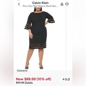 This New With Tags Calvin Klein Black Sheath Dress with Ruffled Bell Sleeves